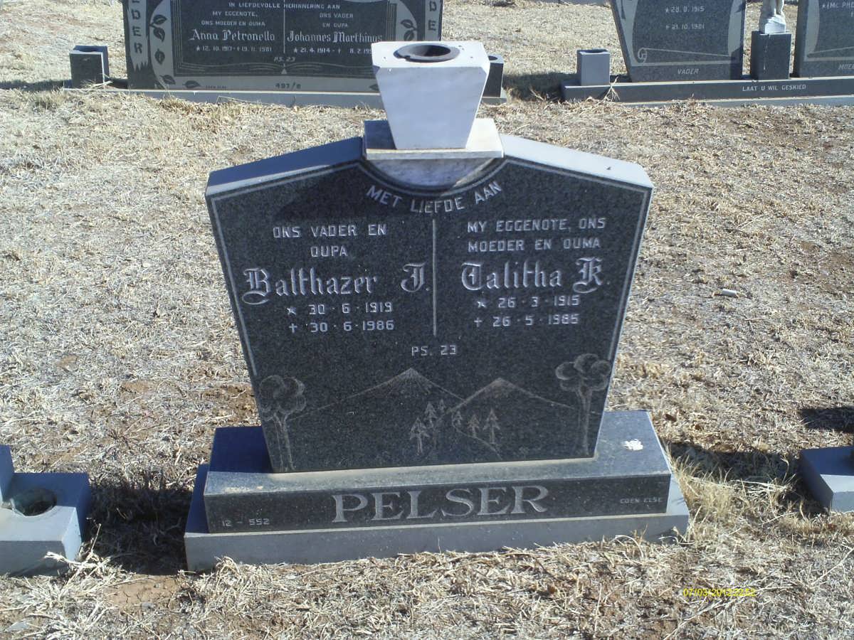 PELSER Balthazer J. 1919-1986 &amp; Talitha K. 1915-1985
