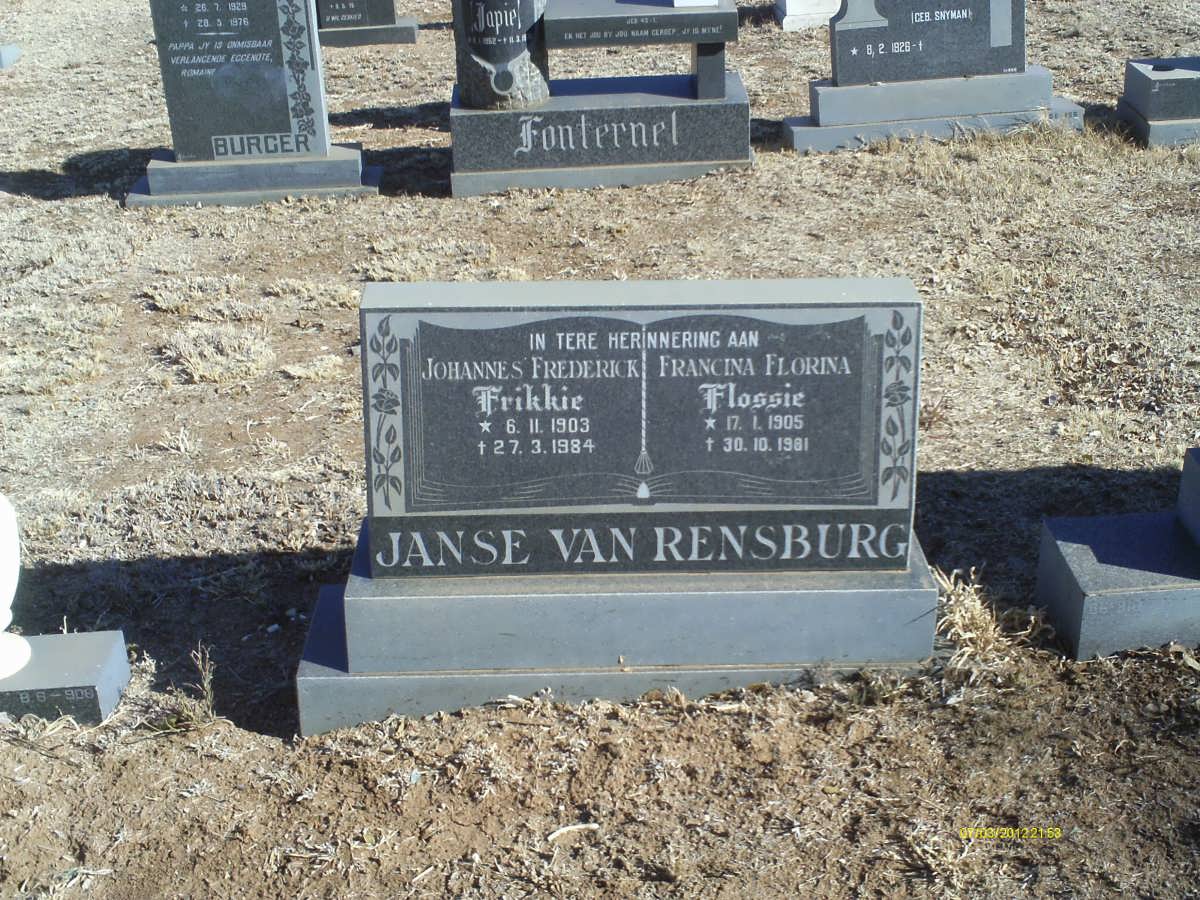 RENSBURG Johannes Frederick, Janse van 1903-1984 &amp; Francina Florina 1905-1981