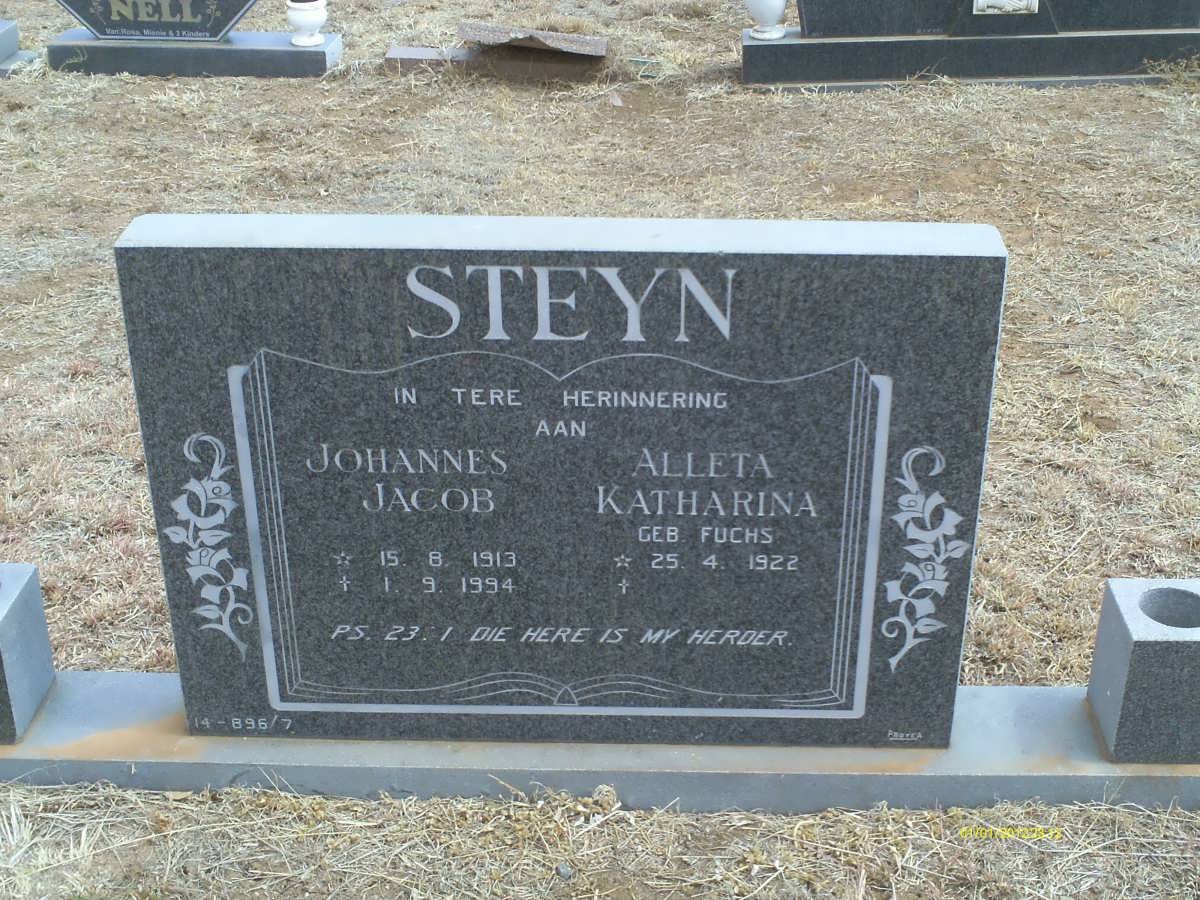STEYN Johannes Jacob 1913-1994 &amp; Alleta Katharina FUCHS 1922-