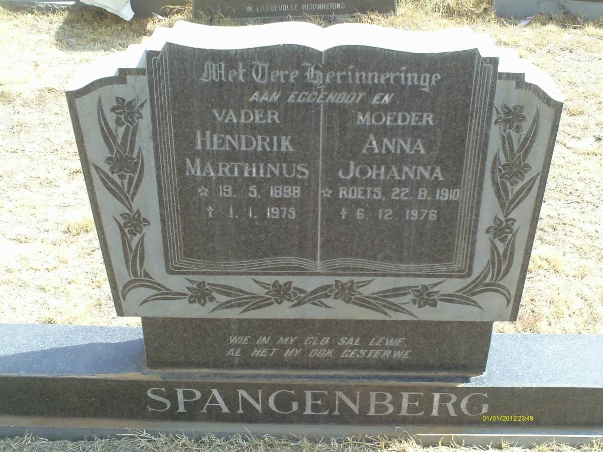 SPANGENBERG Hendrik Marthinus 1898-1975 &amp; Anna Johanna ROETS 1910-1976