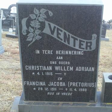 VENTER Christiaan Willem Adriaan 1915- &amp; Francina Jacoba PRETORIUS 1911-1980