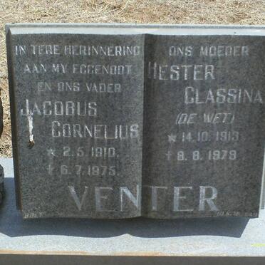 VENTER Jacobus Cornelius 1910-1975 &amp; Hester Classina DE WET 1913-1979