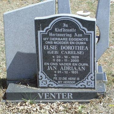 VENTER Jan Adriaan 1931- &amp; Elsie DOROTHEA nee CARELSE 1929-2000