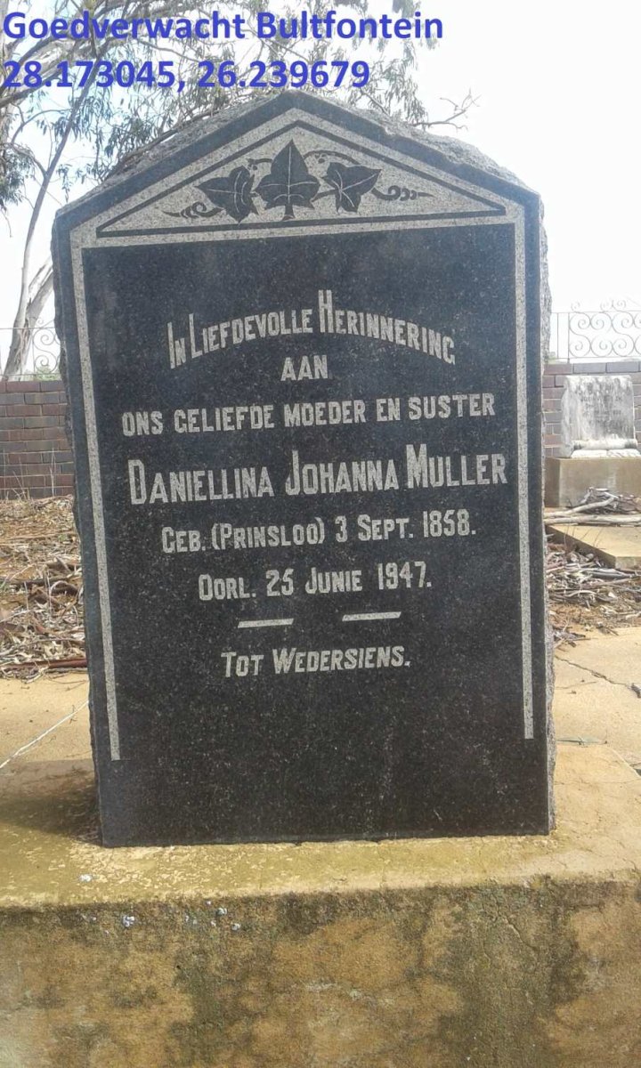 MULLER Daniellina Johanna nee PRINSLOO 1858-1947