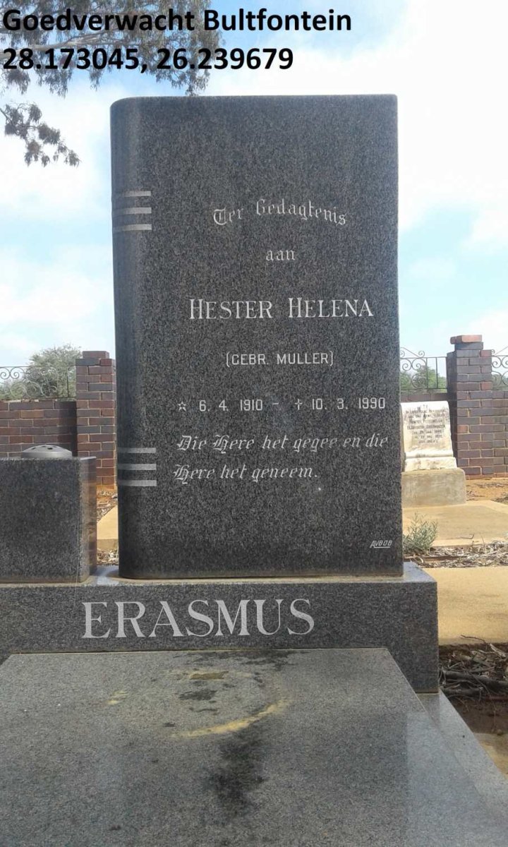 ERASMUS Hester Helena nee MULLER 1910-1990
