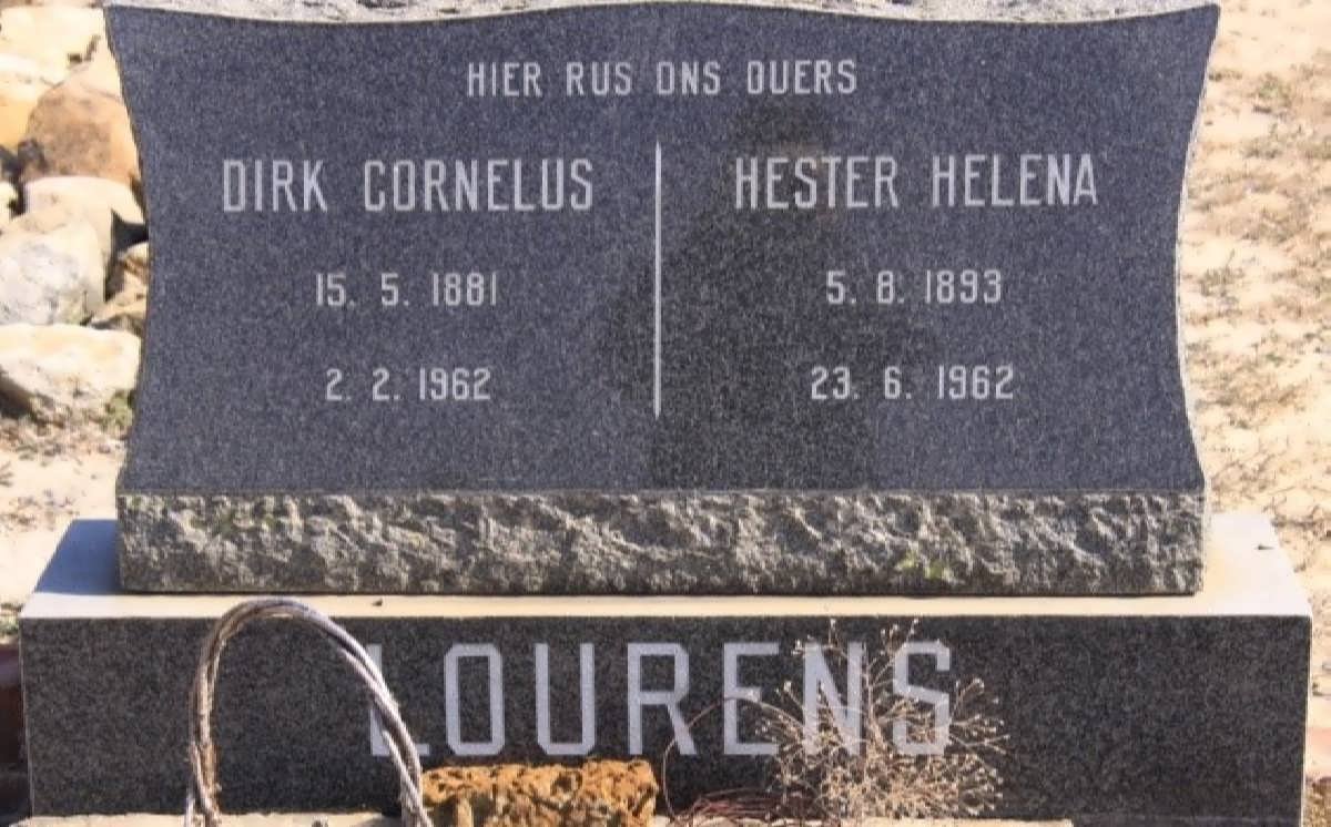 LOURENS Dirk Cornelus 1881-1962 &amp; Hester Helena 1893-1962