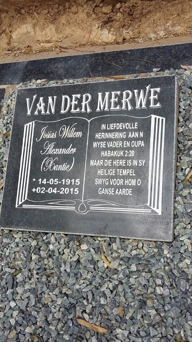 MERWE Josias Willem Alexander, van der 1915-2015