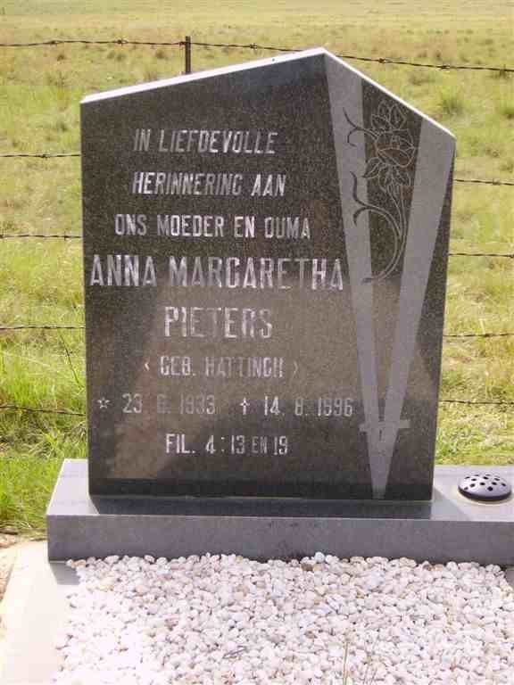 PIETERS Anna Margaretha nee HATTINGH 1933-1996