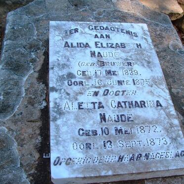 NAUDé Alida Elizabeth nee BRUWER 1839-1875 :: NAUDé Aletta Catharina 1872-1873
