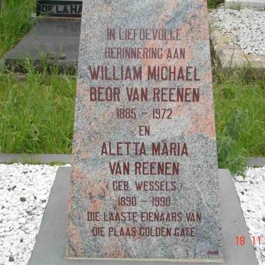 REENEN William Michael Beor, van 1885-1972 &amp; Aletta Maria WESSELS 1890-1990