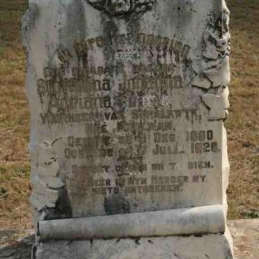 FOURIE Stoffelina Johanna Adriana previously VAN SCHALKWYK nee MOOLMAN 1860-1926