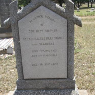 GRANGE Sarah Elizabeth, le nee SLABBERT 1853-1921