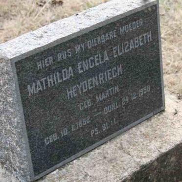 HEYDENDRIECH Mathilda Engela Elizabeth nee MARTIN 1862-1958