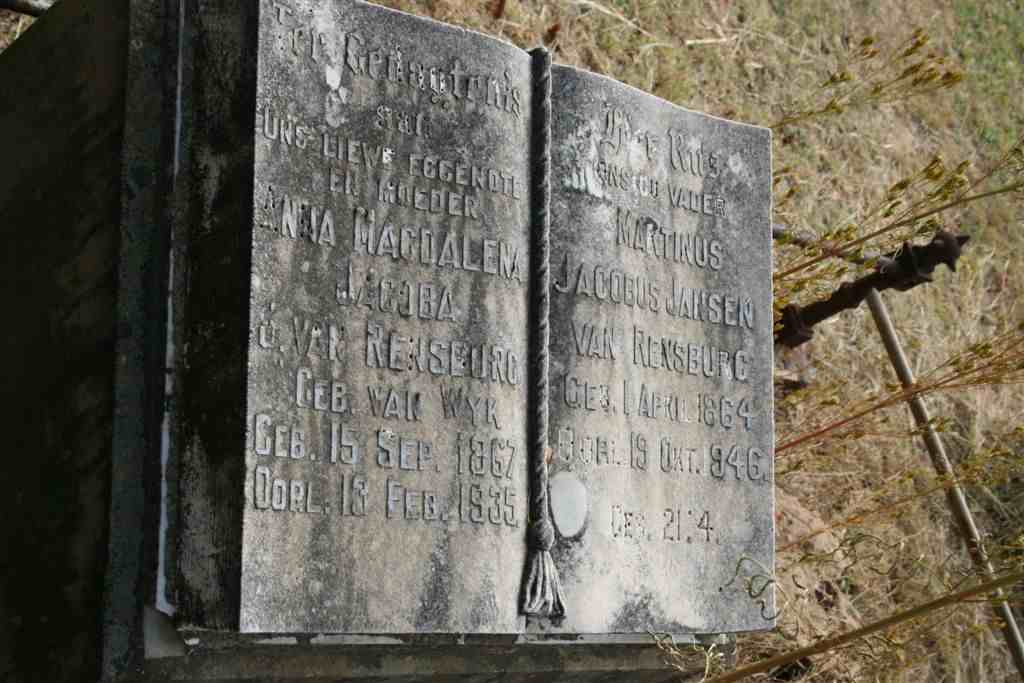 RENSBURG Martinus Jacobus, Janse van 1864-1946 &amp; Anna Magdalena VAN WYK 1867-1935