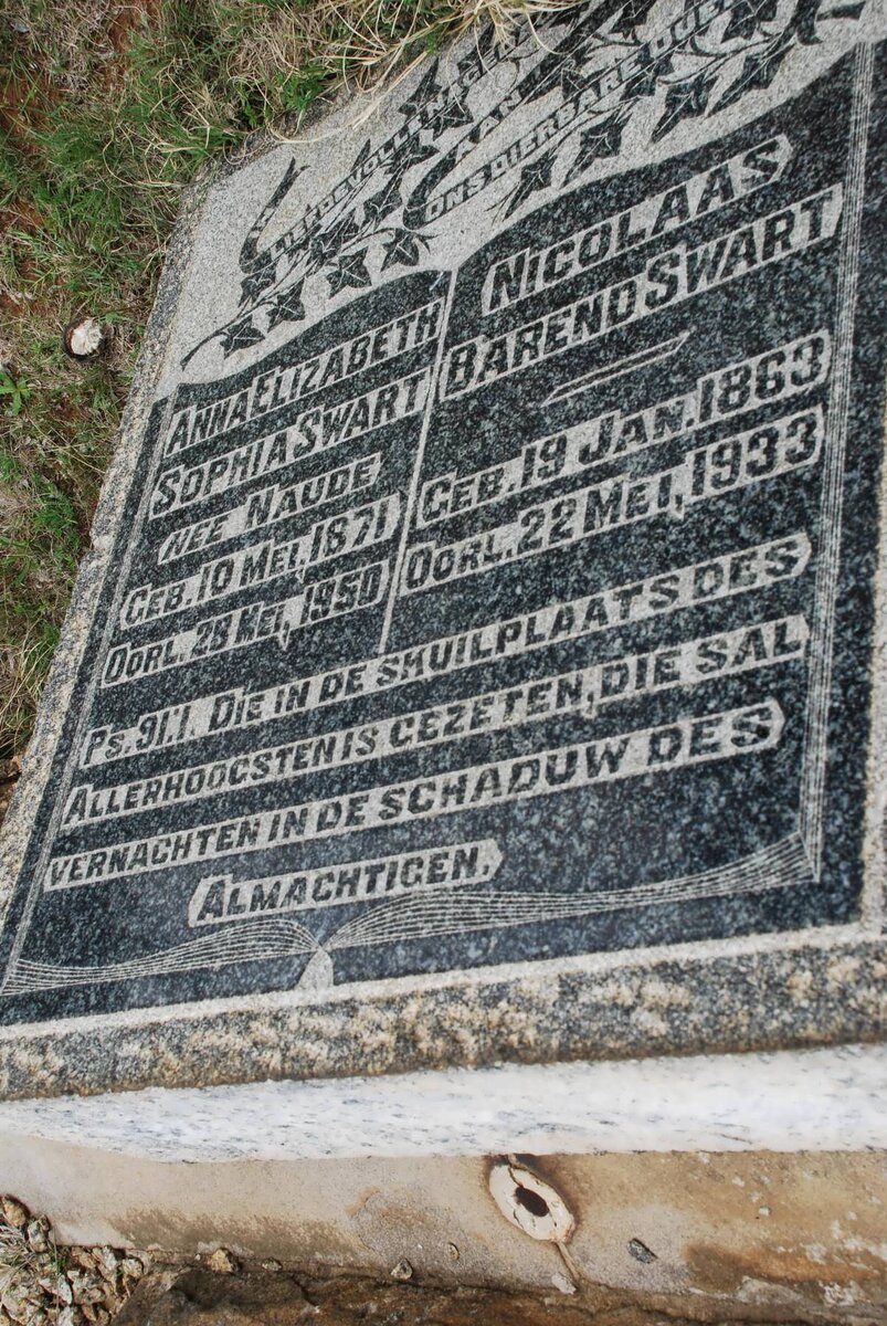 SWART Nicolaas Barend 1863-1933 &amp; Anna Elizabeth Sophia NAUDE 1871-1950