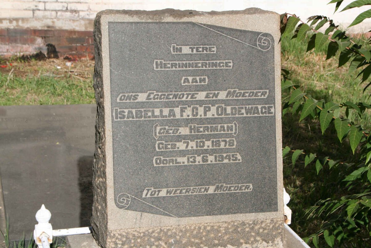 OLDEWAGE Isabella F.C.P. nee HERMAN 1878-1945