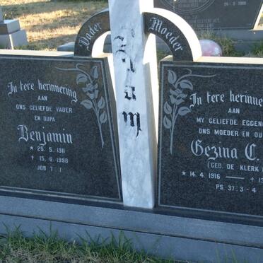 BAM Benjamin 1911-1998 &amp; Gezina C.D. DE KLERK 1916-1986