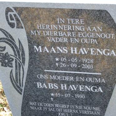 HAVENGA Maans 1928-2003 &amp; Babs 1930-