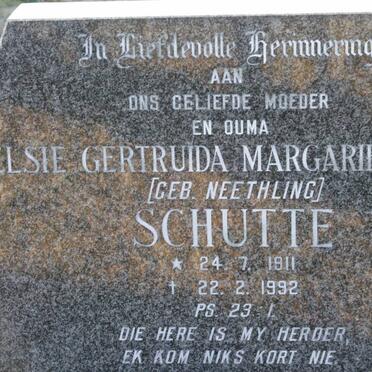 SCHUTTE Elsie Gertruida Margarietha nee NEETHLING 1911-1992