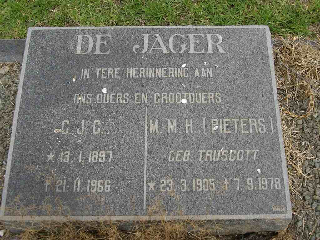 JAGER C.J.C., de 1897-1966 &amp; M.M.H PIETERS nee TRUSCOTT  1905-1978