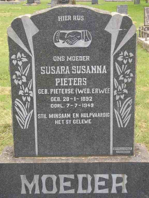 PIETERS Susara Susanna formerly ERWEE neé PIETERSE 1892-1949