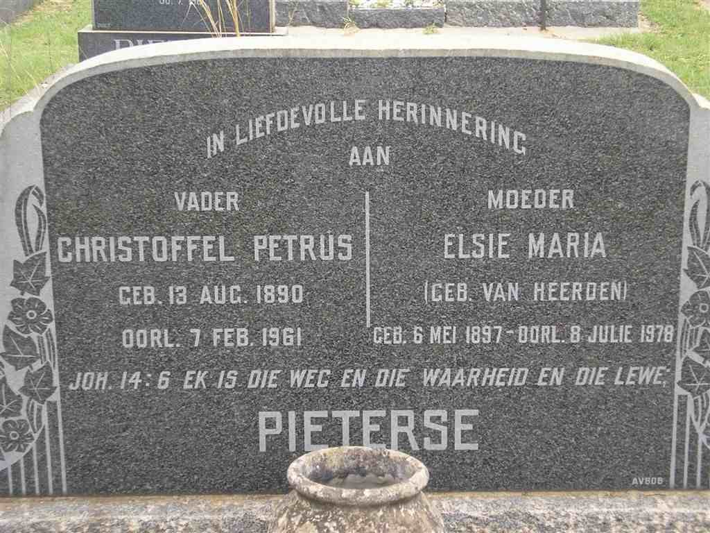 PIETERSE Christoffel Petrus 1890-1961 &amp; Elsie Maria VAN HEERDEN 1897-1978