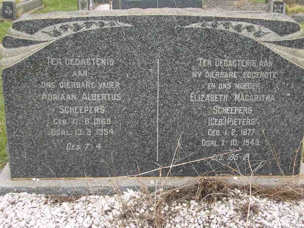 SCHEEPERS Adriaan Albertus 1868-1954 &amp; Elizabeth Magaritha PIETERS 1877-1949