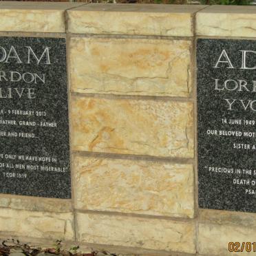 ADAM Gordon Clive 1934-2013 &amp; Lorraine Yvonne 1949-2013