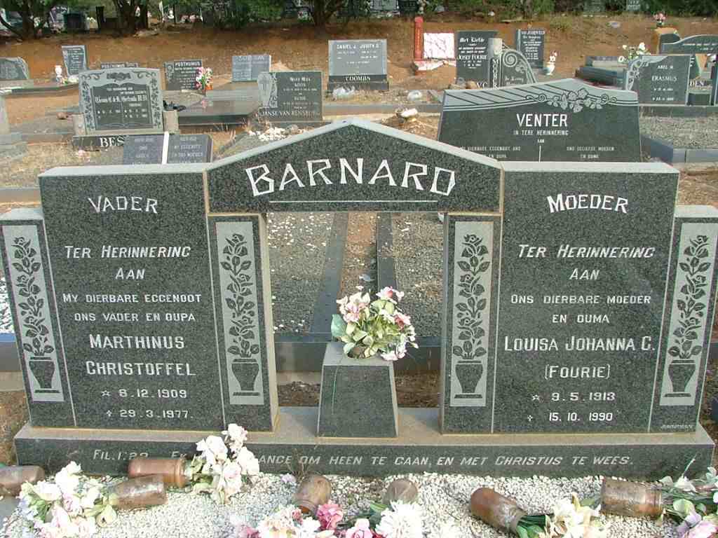 BARNARD Marthinus Christoffel 1909-1977 &amp; Louisa Johanna C. FOURIE 1913-1990