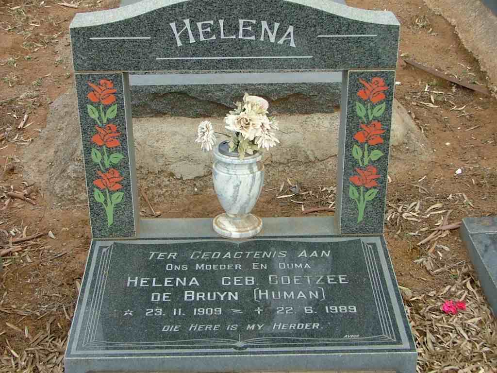 BRUYN Helena, de previously HUMAN nee COETZEE 1909-1989