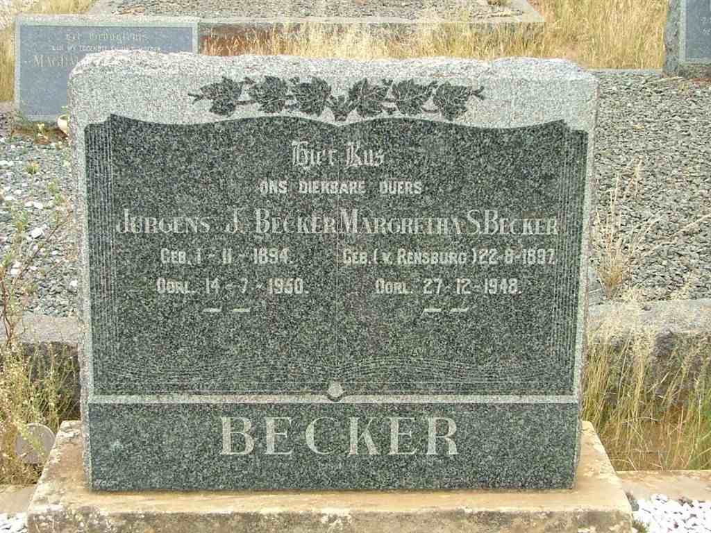 BECKER Jurgens J. 1894-1950 &amp; Margaretha S. V. RENSBURG 1897-1948
