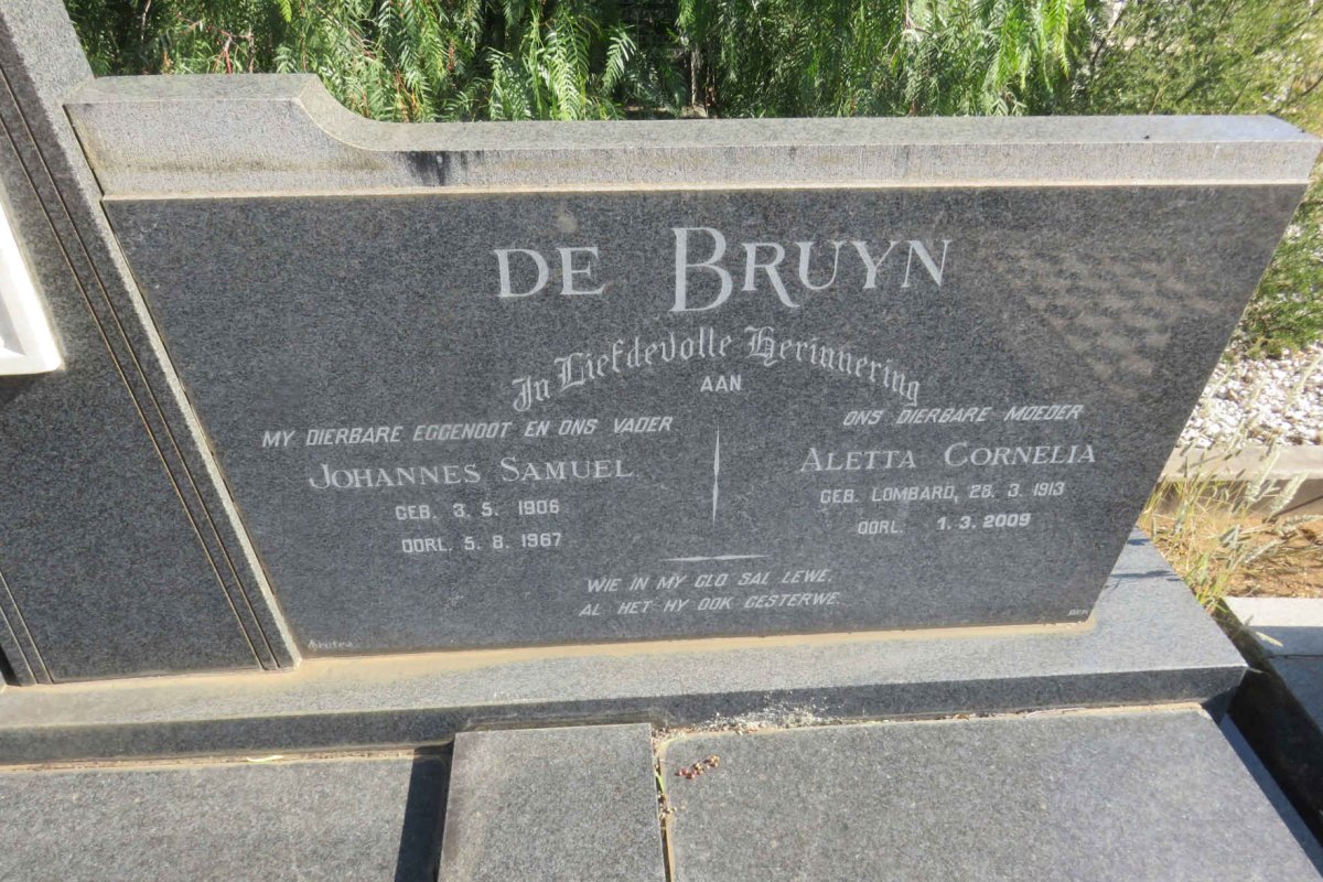 BRUYN Johannes Samuel, de 1906-1967 &amp; Aletta Cornelia LOMBARD 1913-2009