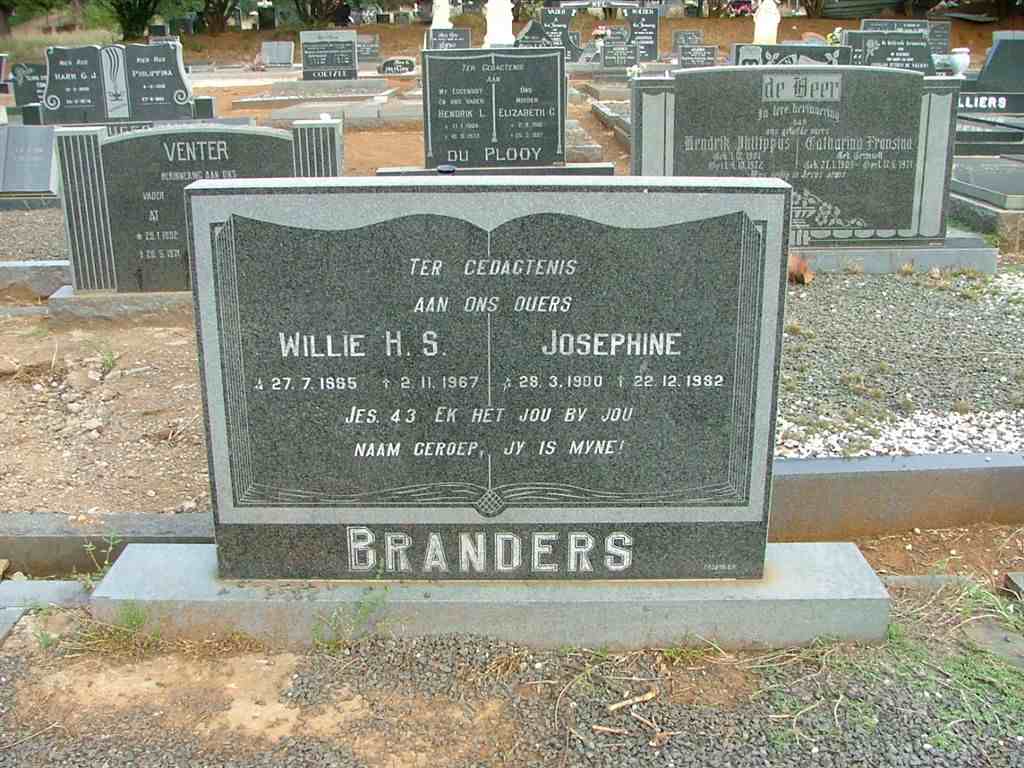 BRANDERS Willie H.S. 1885-1967 &amp; Josephine 1900-1982