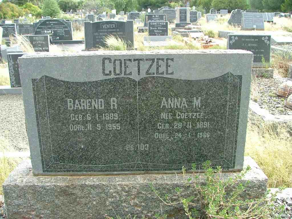 COETZEE Barend R. 1889-1955 &amp; Anna M. COETZEE 1891-1966