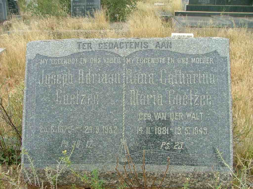 COETZEE Joseph Adriaan 1879-1952 &amp; Anna Catharina Maria  VAN DER WALT 1881-1949