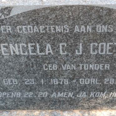 COETZEE Engela C.J. nee VAN TONDER 1878-1960