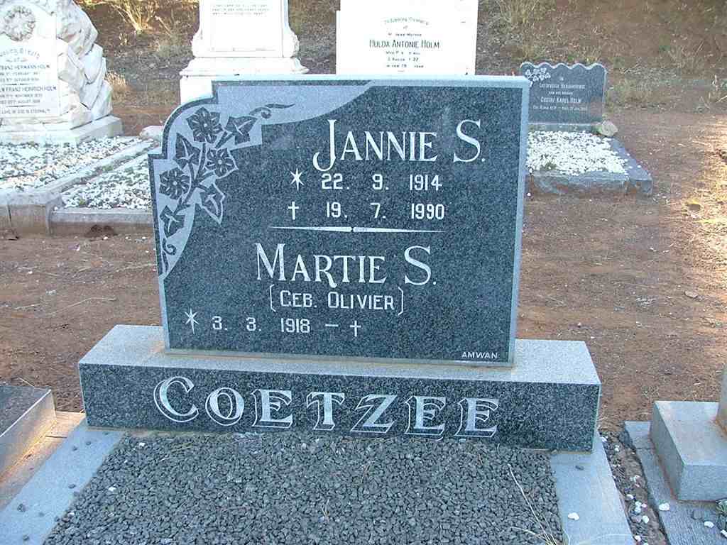 COETZEE Jannie S. 1914-1990 &amp; Martie S. OLIVIER 1918-