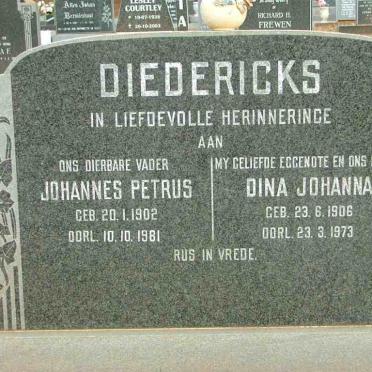 DIEDERICKS Johannes Petrus 1902-1981 &amp; Dina Johanna 1906-1973