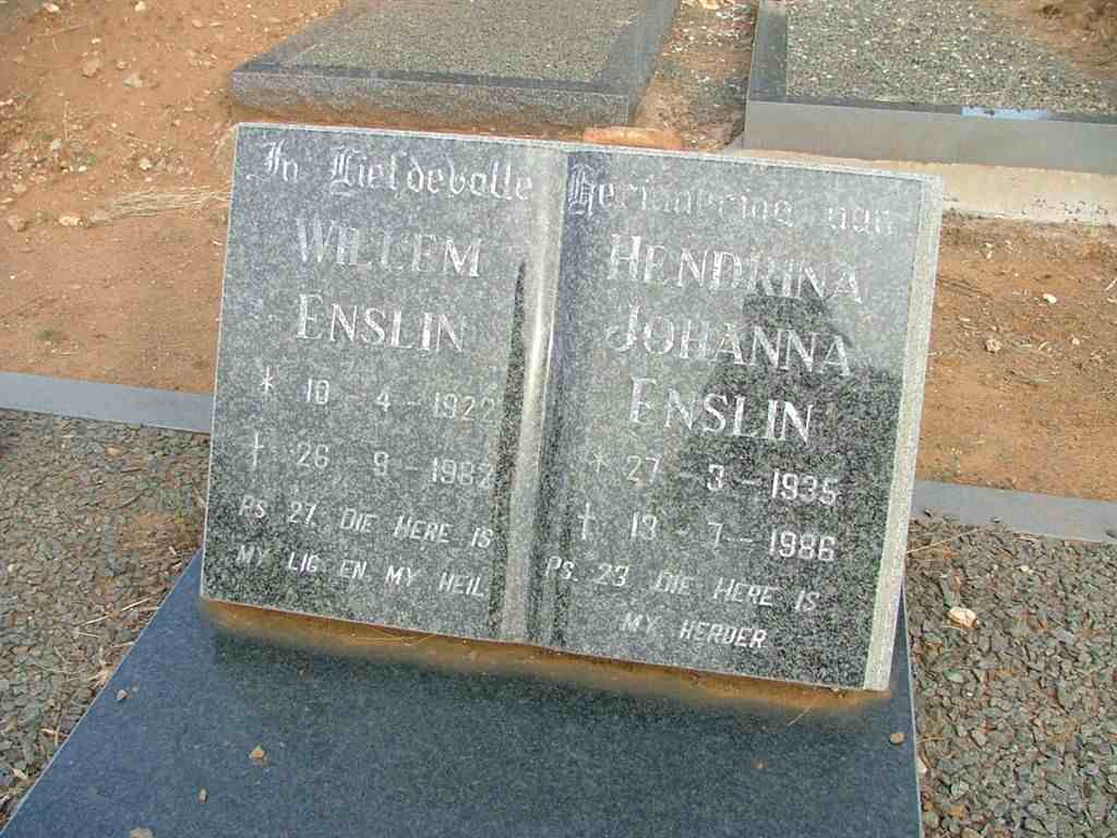 ENSLIN Willem 1922-1982 &amp; Hendrina Johanna 1935-1986