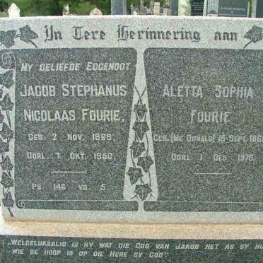 FOURIE Jacob Stephanus Nicolaas 1869-1950 &amp; Aletta Sophia McDONALD 1869-1976