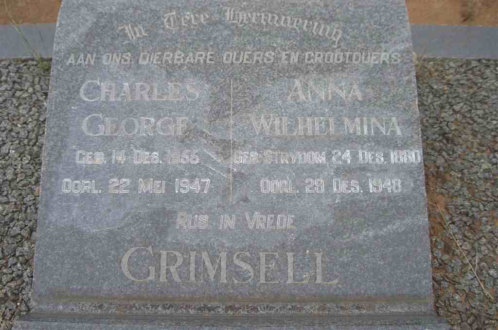 GRIMSELL Charles George 1855-1947 &amp; Anna Wilhelmina STRYDOM 1880-1948