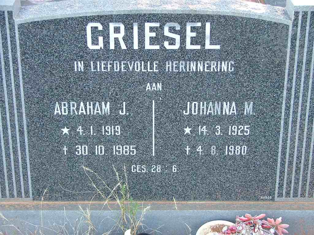 GRIESEL Abraham J. 1919-1985 &amp; Johanna M. 1925-1980