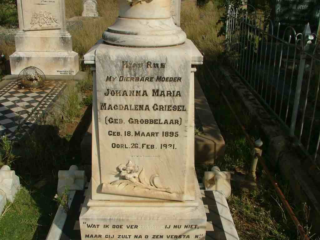GRIESEL Johanna Maria Magdalena nee GROBBELAAR 1895-1931