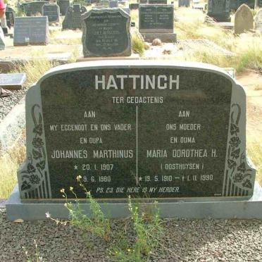 HATTINGH Johannes Marthinus 1907-1980 &amp; Maria Dorothea H. OOSTHUYSEN 1910-1990