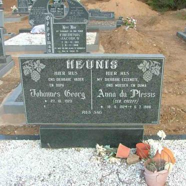 HEUNIS Johannes Georg 1923- &amp; Anna DU PLESSIS nee GREEFF 1924-1986