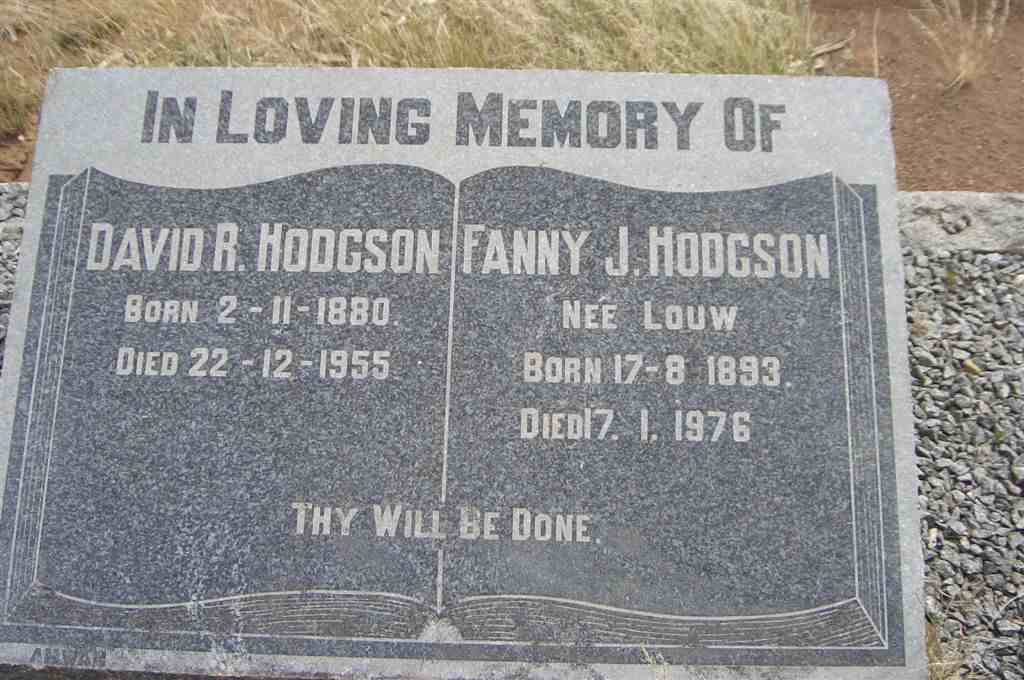 HODGSON David R. 1880-1955 &amp; Fanny J. LOUW 1893-1976