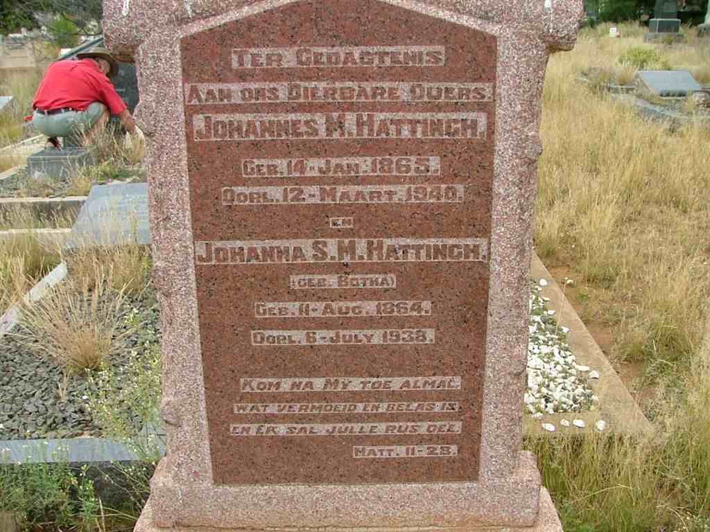 HATTINGH Johannes M. 1865-1940 &amp; Johanna S.M. BOTHA 1864-1938