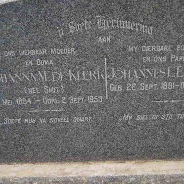KLERK Johannes L.E., de 1891-1952 &amp; Johanna M. SMIT 1894-1953