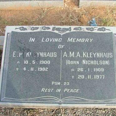 KLEYNHANS E.P. 1900-1982 &amp; A.M.A. NICHOLSON 1909-1977