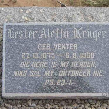 KRUGER Hester Aletta nee VENTER 1875-1960